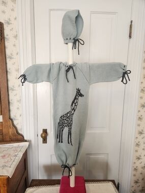 100% American Cashmere Light Blue and Navy Giraffe Baby Sacque One Size